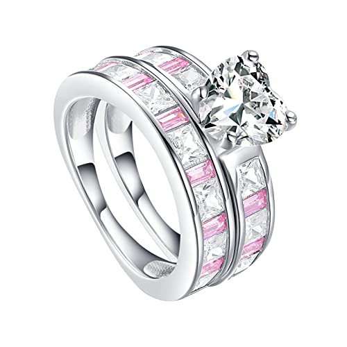 Bague en Argent 2 Anneaux Coeur Carré Fantaisie pour Sublimer Vos Tenues de Soirée