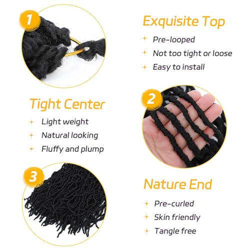 8 Packs Goddess Locs Crochet Hair For Black Women Soft Locs 12 Inch Crochet Faux Locs Hair Faux Locs Crochet Hair For Butterfly Locs Crochet Hair Pre Looped(1B) - Thumbnail 4