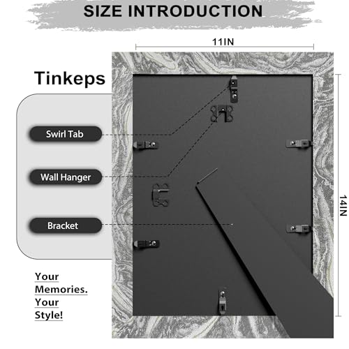 Image of 11x14 Picture Frame in Black, White, and Brown Mixed Texture. Modern Art Style Curved Wide Edges, Engineered Wood Photo Frame 11 x 14 inches for Table or Wall Decor.