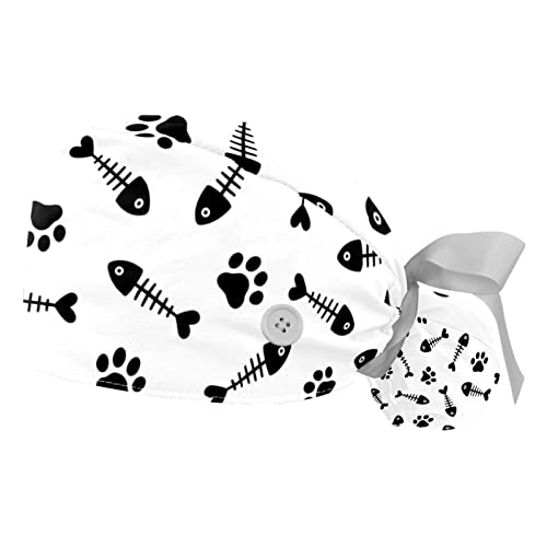 Chapeaux bouffants ajustables JDEZ avec motifs de patte de chat et os de poisson pour le travail