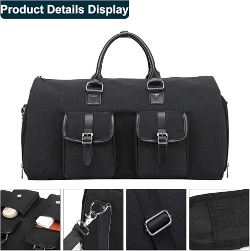Image of Handcuffs Convertible Garment Bags for Travel Carry on Duffle Bag for Man & Women 2 in 1 Hanging Suitcase Water Resistant Duffle Bags with Shoe Pouch (Black-1)