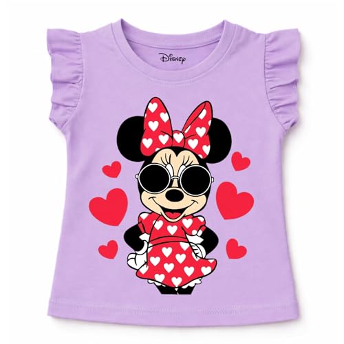 Image of Kuchipoo Disney Minnie Mouse Girls T-Shirt | Cute Cartoon Graphic Print | Frill Sleeve Girls Top | Soft Cotton Casual Wear | Pack of 3
