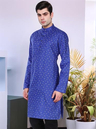 Image of SKAVIJ Mens Cotton Long Sleeve Tunic Printed Kurta