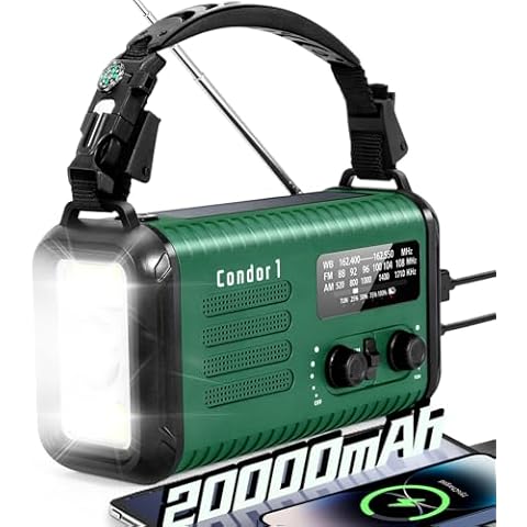 Emergency Crank Radio, 20000mAh / 74000mWh Weather Radio, Solar Hand Crank Radio with NOAA/AM/FM, Battery Powered Radio with Cell Phone Charger, Reading Lamp, Flashlight & SOS for Emergencies/Home Cover