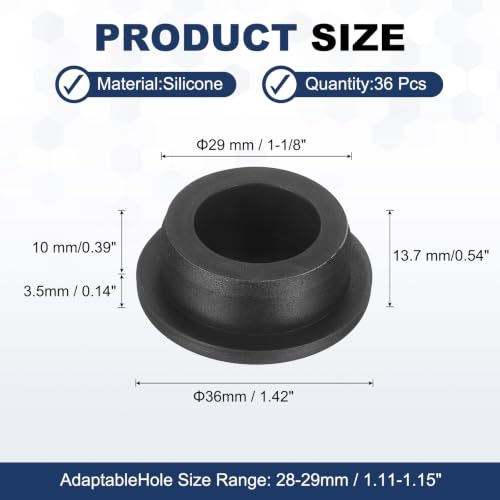 Image of MECCANIXITY 36pcs T-Shaped Silicone Plugs 29mm 1-1 /8 Inch Dia Snap in Plug Hole Seal Cover Round Rubber Stopper for 28-29mm Holes Kitchen Rubber Bulkheads Waterproof Sealing, Black
