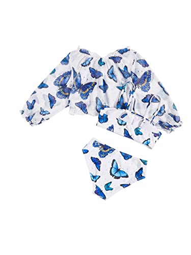 WDIRARA Girl's 3 Piece Bathing Suits Cartoon Butterfly Print Cute Swimsuit Cover Up Top2