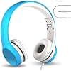 LilGadgets On-Ear Headphones for Kids - Blue, Corded - Compatible for School Use & Durable Wired Kids Headphones with Microphone, Volume-Limited 93 dB & SharePort Audio Sharing