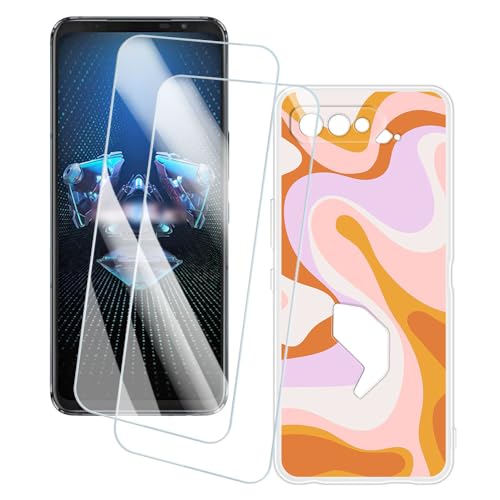 OAGELIM 2�Z�b�g �X�N���[���v���e�N�^�[ + �P�[�X Asus ROG Phone 5S ZS676KS (6.78 �C���`) �Ƃ̌݊������� �A�[�e�B�X�e�B�b�N�J�X�^���v�����g�J�o�[�Ƌ����K���X�t�B���� �X�N���b�`�h�~ (����)