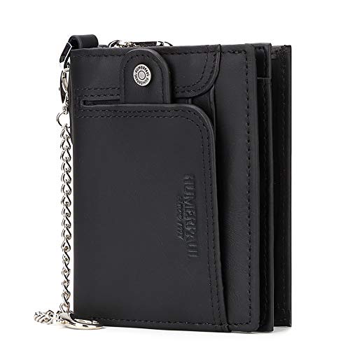 gzcz Mens Wallets with Chain Genuine Leather Bifold Wallet for Mens Rfid Blocking Mens Purse With Credit Card (Black)