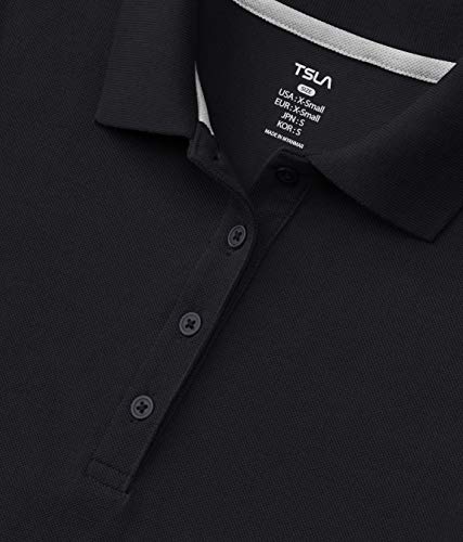 Tsla Women's Short Sleeve Classic Polo Shirt, Upf Summer Cotton Pique Collared Shirts, Dynamic Cotton-Blend Casual Tops, Cotton Blend Black, Medium #TOP4