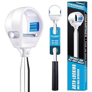 CHAMPKEY Upgraded Auto-Locking Golf Ball Retriever Performance Version – Thicken Telescopic Shaft Golf Ball Picker – High Durability and Stability Golf Retriever