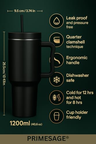 Image of PRIMESAGE Tumbler with Straw Sipper Water Bottle for Adults Sipper Tumbler Bottle Sipper Bottle with Straw Insulated Tumbler Tumblers | 1200ml Black