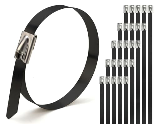 Electriduct 316 Stainless Steel Cable Ties 6 Inch 225 Lbs Heavy Duty Black Self Locking Ball Lock Zip Ties UV Resistant (25 Pack)