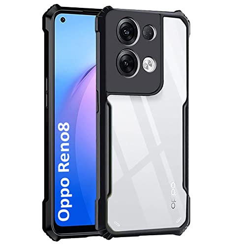 Image of WOW IMAGINE Shock Proof Clear Protective Back Case for Oppo Reno 8 - AirEDGE Technology | 360 Degree Camera Protection | Transparent Hybrid Back Case Mobile Cover - Black