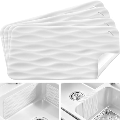 Saiydorax 4 Pack Clear Silicone Kitchen Sink Protector Mat for Ceramic and Smooth-Surface Sinks 12x6 - Scratch Resistant Noise Reducing