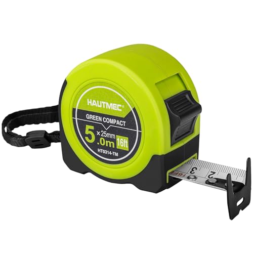HAUTMEC Tape Measure 16ft with Fractions 1/8 – Dual Scale Metric & Imperial Measuring Tape Retractable – Compact Economical for Home DIY Renovations Crafting Quick Fixes HT0314-TM