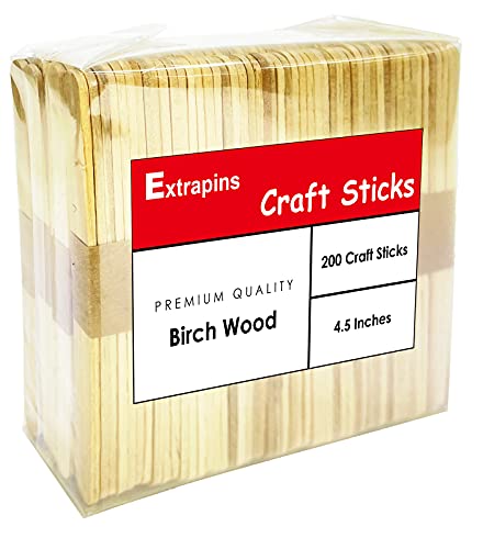200 Pcs Wooden Craft Sticks, Natural Wooden 4.5 Inch Popsicle Sticks, Food Grade Ice Cream Sticks, Craft Sticks for DIY Kids Crafts, Stirring, Paddle, Waxing
