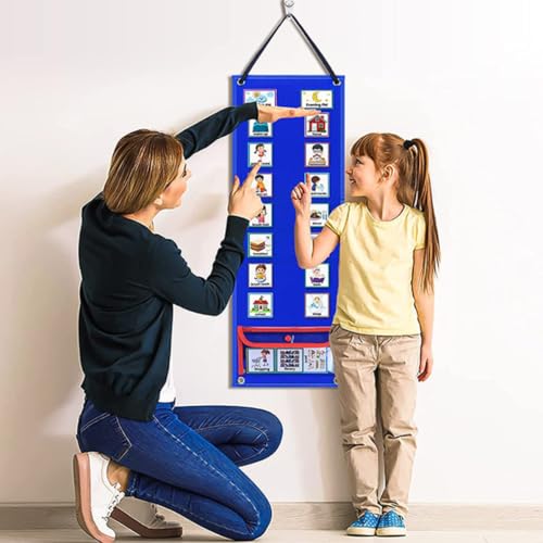 Emploi du temps visuel tout-petits tableau suspendu réutilisable bleu
