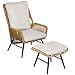 Produktbild Outsunny Rattan Relaxsessel mit Fußhocker Outdoor Rattanstuhl mit Verstellbarer Rückenlehne Kissen, Gartensessel für Balkon Garten, Polyester, Stahl, Natur
