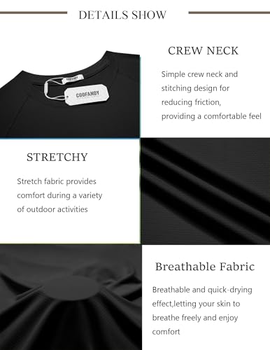 COOFANDY Mens Quick Dry T Shirts Short Sleeve UPF 50+ Rash Guard Shirts Cooling Shirts for Hot Weather Black