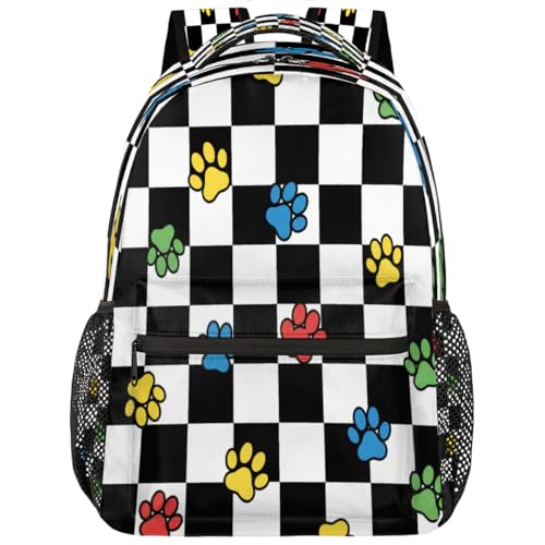 Mochila para laptop 15.6 de cuadros con diseño de pata de gato para estudiantes universitarios