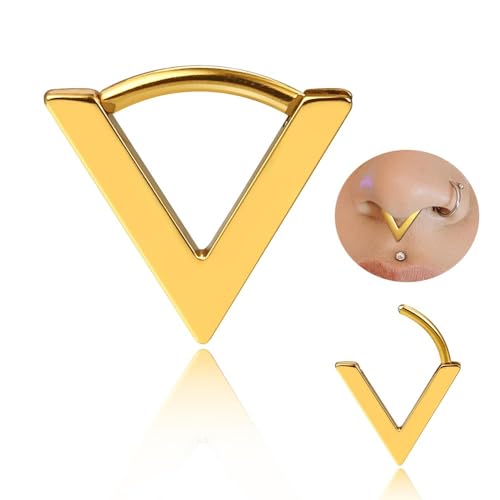 Twolobes Triangles Nose Hoop, 16G/8mm Gold Surgical Stainless Steel Segment Nose Rings,Cartilage Clicker Hoop Earrings for Rook,Daith,Tragus,Hypoallergenic for men and women