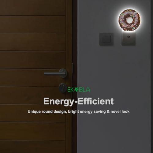 Image of EKOBLA Donut Night Light, Chocolate Dessert Snack Night Lights Plug Into Wall for Kids, 0.5W for Stairway, Hallway and Bedroom