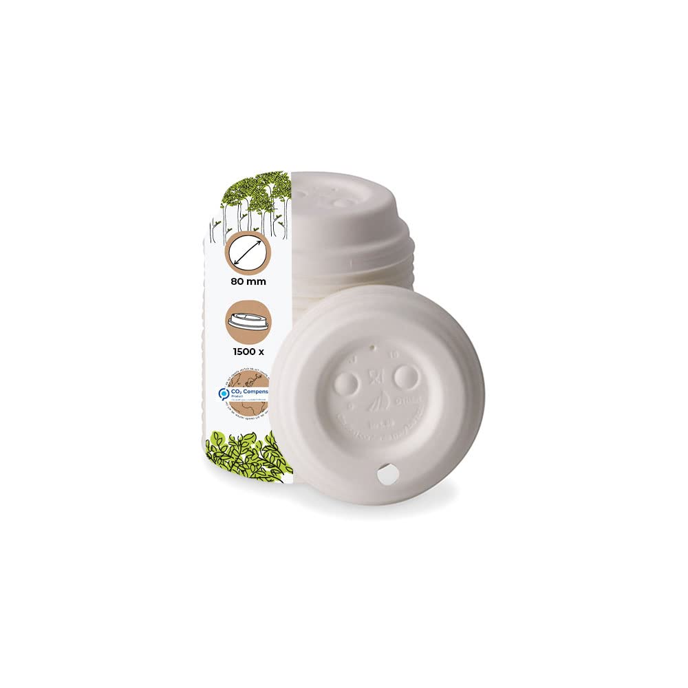 BIOZOYG Tapa de cartón con abertura para beber I Tapa Café To Go blanca Ř 80mm I Para vasos de Café To Go I Biodegradable & compostable I Tapa vaso con agujero para beber I 1500 unidades