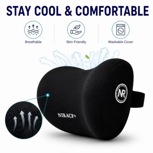 Image of VARINCE (Pack of 2) Memory Car Neck Pillow for Driving Ergonomic Headrest Cushion for Neck & Cervical Support, Breathable Washable Cover, Car Seat Headrest Pillow for Travel, Office & Long Drives