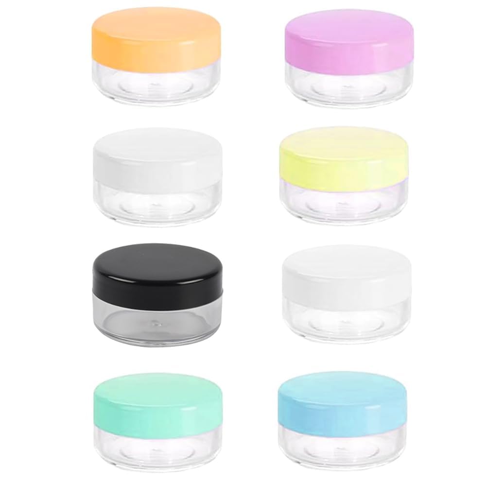 8Pcs Pots for Toiletries,10ML Travel Pots Face Cream Mini Small Plastic Bottles for Toiletries Cosmetics Sample Containers with Lids,Transparent Bottle 8 Colors Tubs Empty Jars Loose Powder Cosmetic