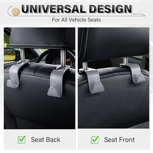 Image of SINGARO 4 Pack Car Seat Headrest Hooks, Vehicle Back Seat Hanger Storage Organizer for Purse Handbag Backpack Coat Grocery, 360 Rotating Heavy Duty Holds 44lbs, Gray