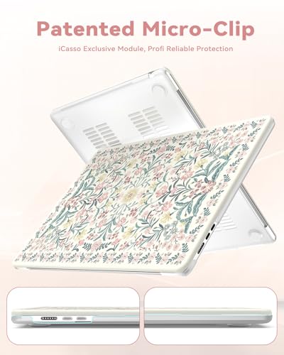 Image of iCasso for M5 MacBook Air 15 inch Case 2026 2025-2023 M4 M3 M2 Model A3448 A3241 A3114 A2941,Slim Protective Vintage Pattern Hard Shell Case for Mac Air 15.3 inch, Keyboard Cover + Screen Flim, Pink Boho
