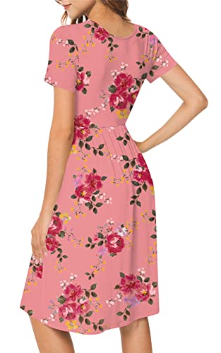 Image of DB MOON Women Plus Size Dresses 2026 Summer Casual V Neck Short Sleeve Knee Length Dress with Pockets