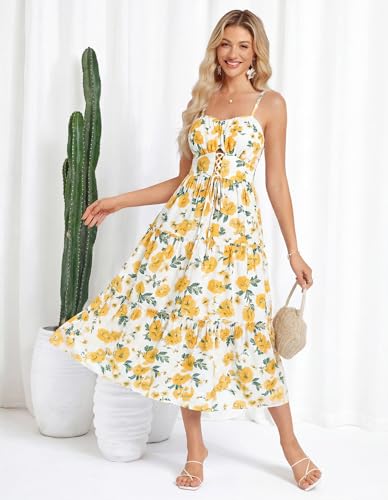 Image of GRACE KARIN 2026 Women's Spaghetti Vacation Sundress Summer Beach Flowy Boho Floral Maxi Dresses with Pockets