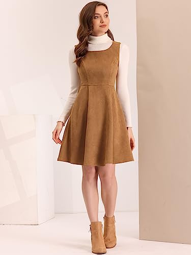 Allegra K Pinafore Dress for Women's Sleeveless Casual Vintage Faux Suede t Shirt Dresses4