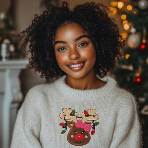6'' Christmas Large Red Nosed Reindeer Embroidered Iron On Patch for Christmas Shirt Hoodie DIY - Thumbnail 2