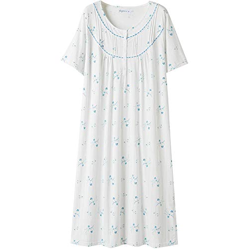 Keyocean Lounge wear Long Nightgown for Women Plus Size, Soft 100% Cotton Lightweight Comfy Women Sleepwear, Cream, XX-Large