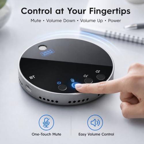 Image of Bluetooth Conference Speaker and Microphone, Bluetooth Speakerphone for Small Meeting Room,Wireless Conference Speaker 360Voice Pick up with Noise Cancellation Mics for Computer /Laptop