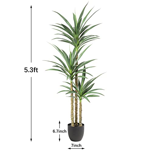 Waoops Artificial Tree 5.3Ft Faux Agave Plant with 3 Heads in Plastic Pot Fake Tree for Home Decor Indoor or Outdoor Office Decoration Housewarming Gift