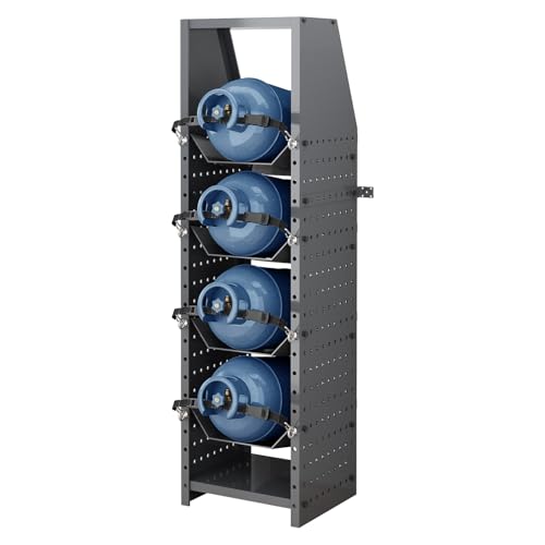 Exerock 4-Tier Heavy Duty Oxygen Tank Holder Propane Tank Storage Rack Industrial Refrigerant Cylinder Rack with Reinforced Shelves for Cargo Van Workshop Garage Organization