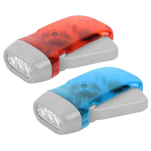 Keenso Camping Handkurbel Taschenlampe, 1 Paar LED Hand Power Mini Notfall Taschenlampe für Notfall/Camping/Wandern(Rot + Blau) Notfallschutz