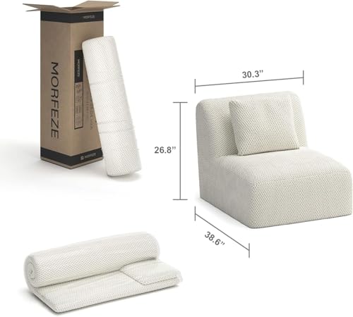 MORFEZE Luxury Single Sofa 1 Seat Boneless Cloud Couch with Pillows & Deep Seat for Living Room Memory Foam Cloud Chair (Beige, Single)