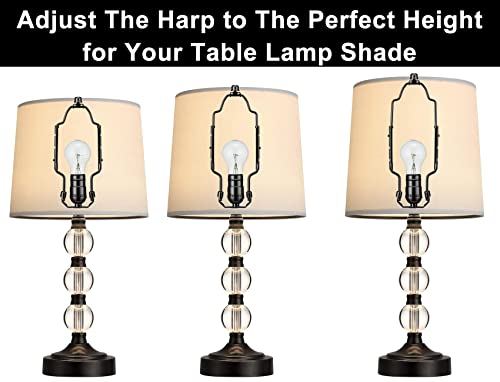 8 9 10 Inch Adjustable Lamp Shade Harp Holder Kit For Table And Floor Lamps, Heavy Duty Lamp Shade Bracket With 3/8 Standard Saddle, E26 Light Base Uno Fitter Adapter And Lamp Finial, Black #TOP5