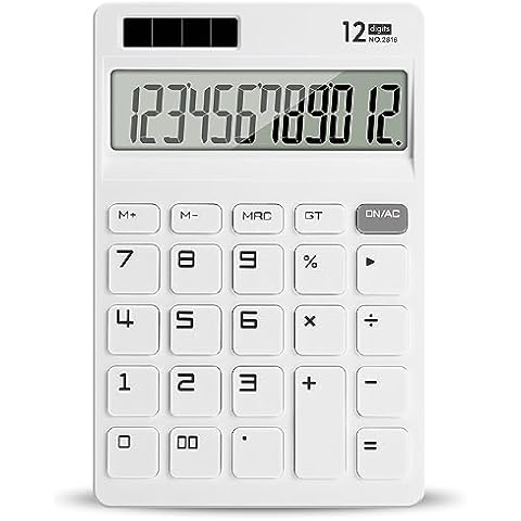 Tsemy Basic Calculator for School 12 Digit Cute Calculator with Large LCD Display for Office, School, Home & Business Use, Modern Design White Scissors for Office -Big White Cover