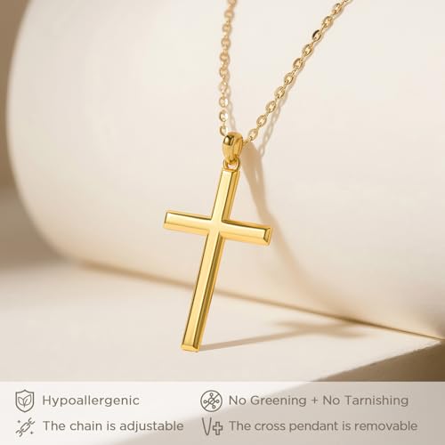 NORBU 925 Sterling Silver Cross Necklace for Women, 18K Gold Plated Womens Cross Pendant Necklaces with 18/20 inch Chain, Dainty Christian Jewelry Catholic Religious Gift for Her2