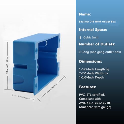 Image of Blue Old Work Shallow Outlet Box, 8 cu in, 3 Pack, ETL Listed | Features 8 cu in Shallow Electrical Box; Non-Metallic; AWG Standard.
