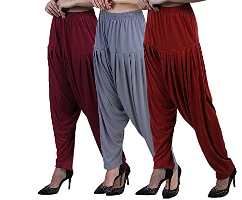 Image of CASUALS Women's Regular Fit Viscose Drawstring Patiala Harem Pants Combo Pack 3