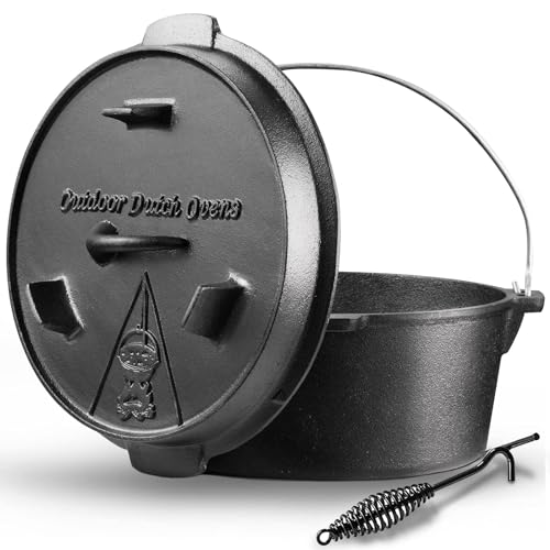 Horno holandés, horno holandés de 9 litros, doble función, juego de horno holandés pre-temporada, accesorios de horno holandés de hierro fundido, incluye elevador de pestañas, para uso en exteriores e