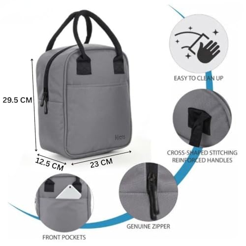 Image of Aliensware Insulated Lunch /Tiffin /Travel /Storage Bag, Water-Repellent, Keeps Hot and Cold Lunch Box for Unisex - Office, Travel, School, College and Picnic Lunch Box & Bottle Aliens-Grey