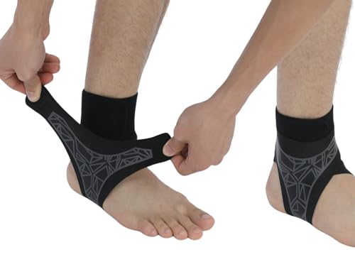 SUJAYU 2 Pack Ankle Brace & Elastic Supports for Men & Women Ankle Support Ankle Compression Sleeve Plantar Fasciitis Relief Achilles Tendonitis Brace Achilles Tendonitis Wrap (Gray L/XL)